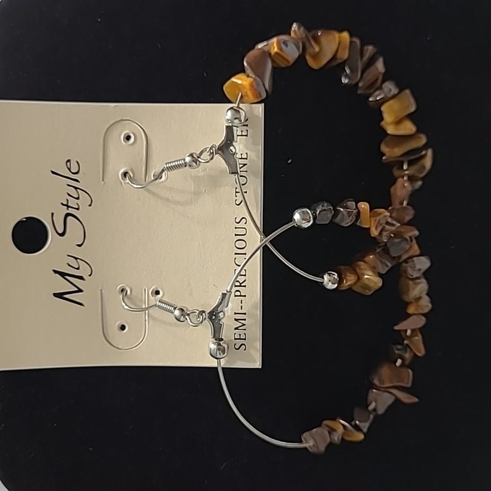 My Style semi precious stone: tiger eye  hoop earrings